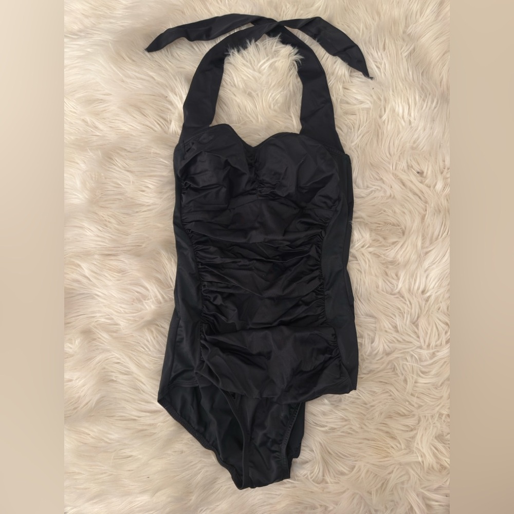 Women’s black one piece Ruby Ribbon Midnight Swimwear